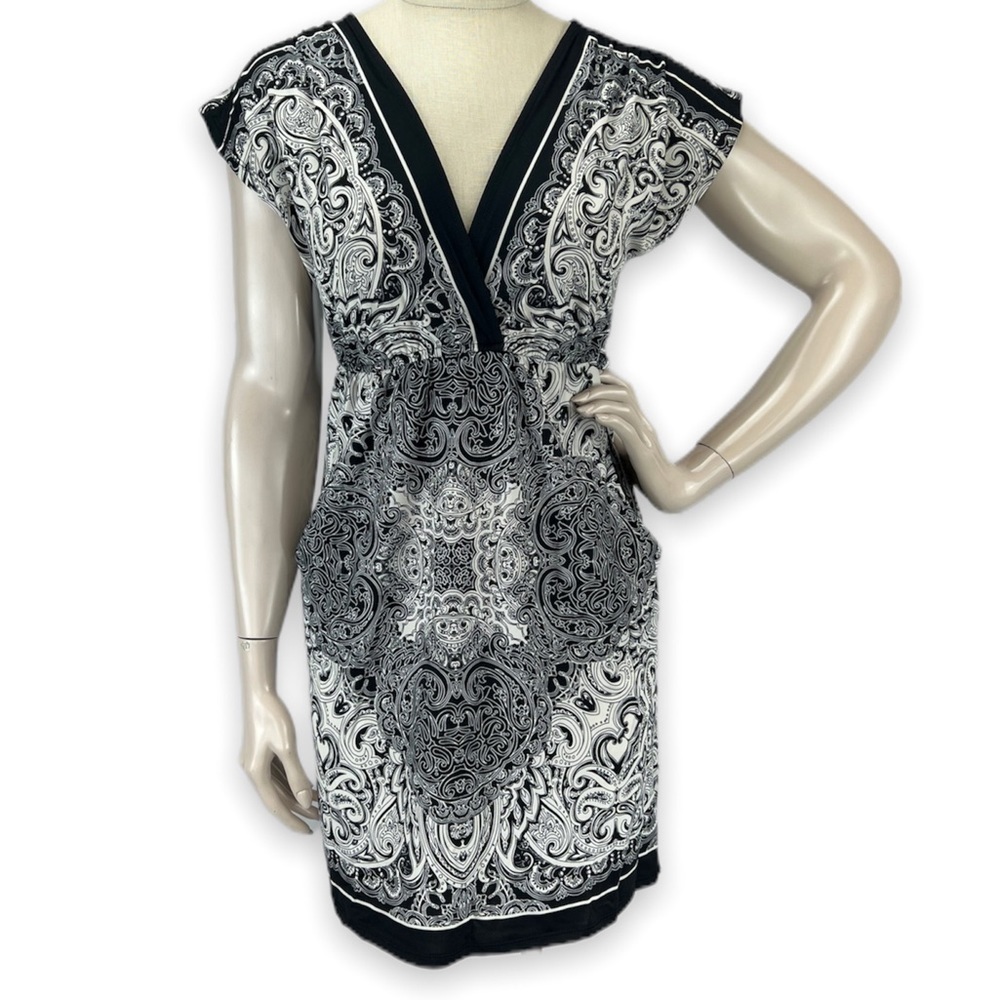 Bailey Blue Paisley Faux Wrap Front Tunic Dress Pockets Sleeveless Small S